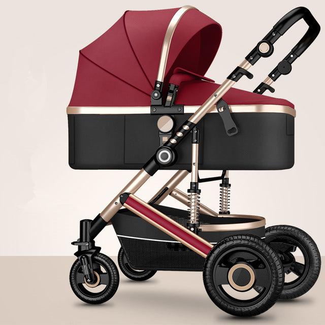 New Trend Luxury Baby Stroller 3 in 1 with Car Seat Portable - Reversible High Landscape - Hot Mom Pink Stroller (X3)(F1)