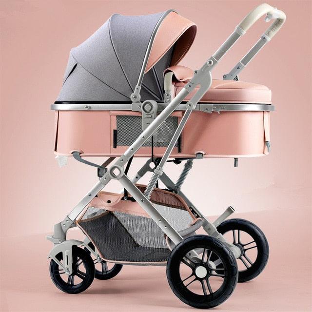 New Trend Luxury Baby Stroller 3 in 1 with Car Seat Portable - Reversible High Landscape - Hot Mom Pink Stroller (X3)(F1)