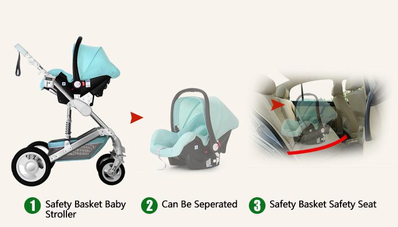 New Trend Luxury Baby Stroller 3 in 1 with Car Seat Portable - Reversible High Landscape - Hot Mom Pink Stroller (X3)(F1)