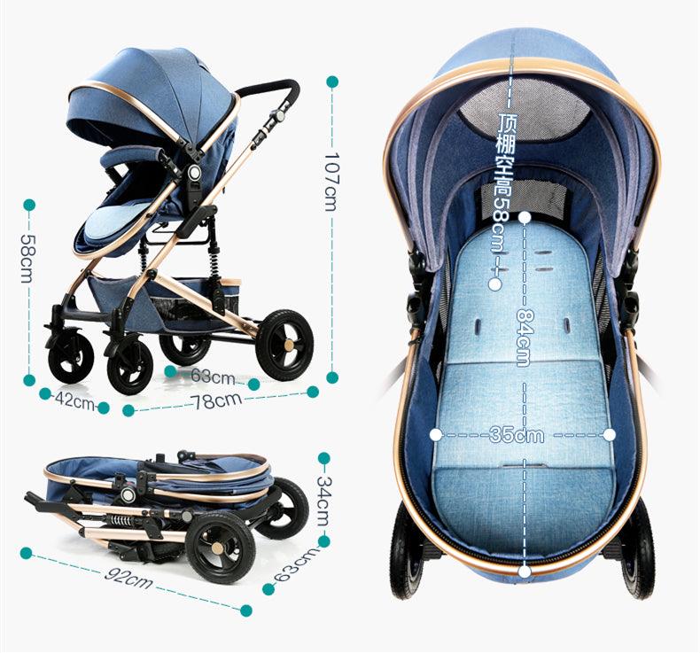 New Trend Luxury Baby Stroller 3 in 1 with Car Seat Portable - Reversible High Landscape - Hot Mom Pink Stroller (X3)(F1)