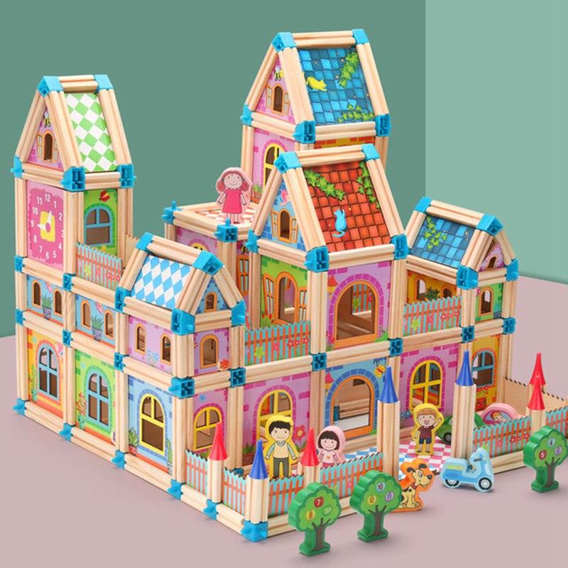 Happy Building 128/268pcs Wooden Construction Building Model Building Blocks - Intelligence Building Block Toy (8X2)(D2)