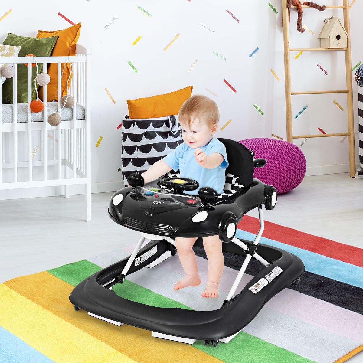 Amazing 2-in-1 Foldable Baby Walker Adjustable - With Music & Lights Black (1U01)(X9)