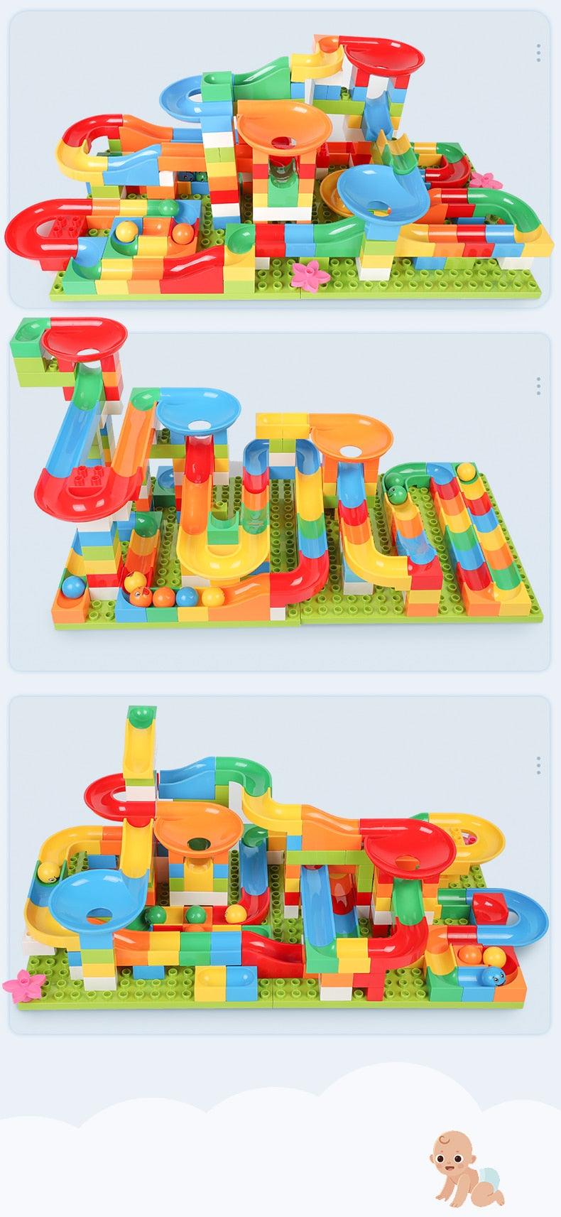 117PCS DIY Construction Marble Race Run Maze Balls Track - Children Gaming Building Blocks Toys - Compatible With Big Size Blocks (8X2)
