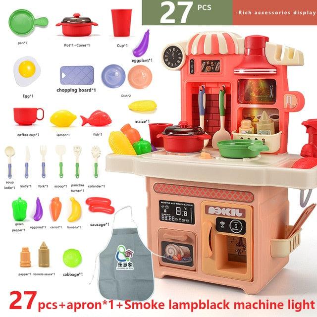 Beautiful 27Pcs Kids Pretend Play Cooking Table Set - Spray Water Dinnerware Simulation Kitchen Toys - With Sounds & Lights For Girls & Boys (1X3)