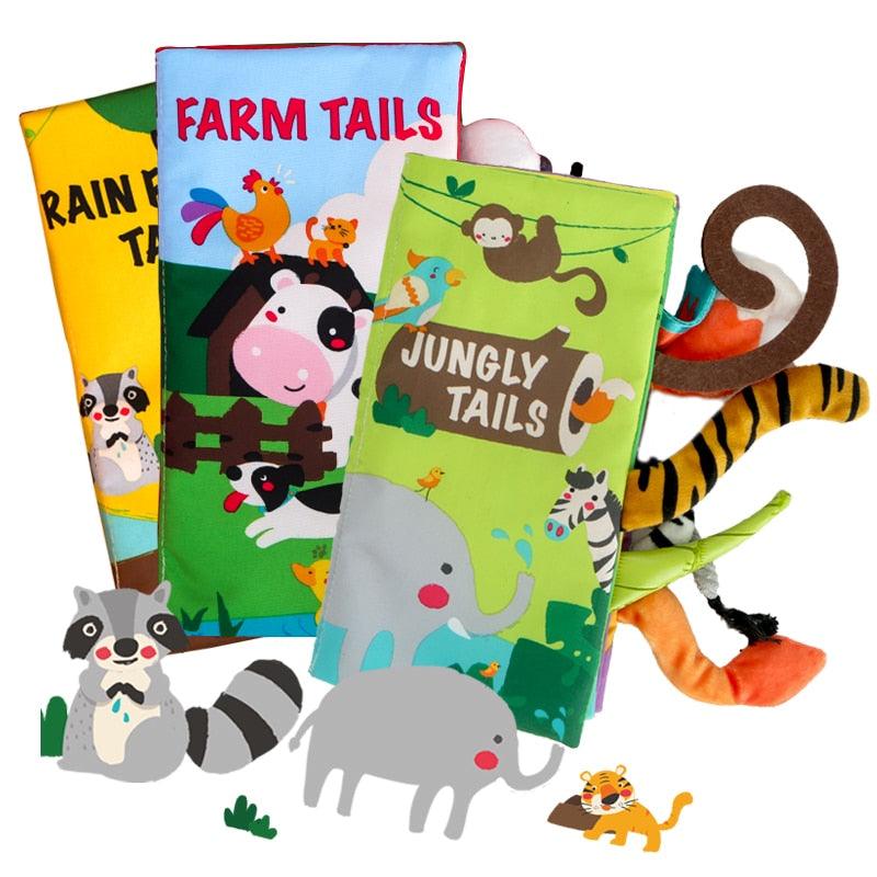 3PCS Baby Book Kids - Learning Educational Toys - Infant Quiet Books - Animal Cloth Book With Tails Rattle Gift (6X2)