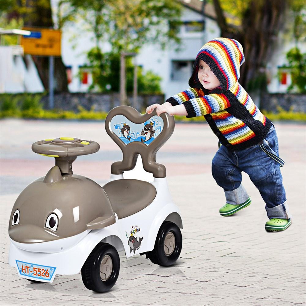 Beautiful 3-in-1Baby Walker Sliding Car Pushing Toy Cart Ride On Toy w/ Sound Gray (1U01)(X9)