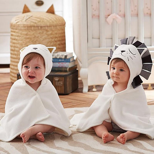 Baby Blanket Hooded Poncho Towel - Baby Bathrobe Nightgown Cotton Fleece - Infant Newborn Baby Hooded Towel (2X1)