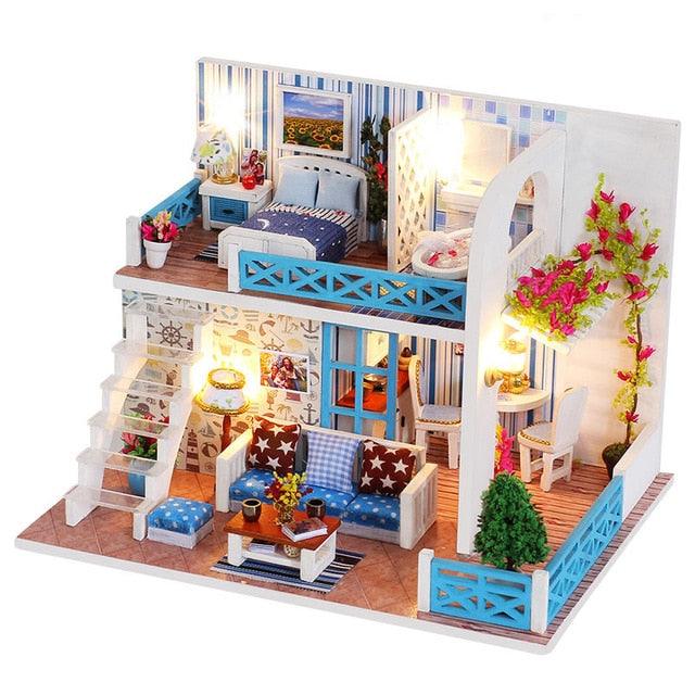 Amazing Wooden Miniatures Doll Houses - Furniture Kit With LED Baby Kid - Assemble Toys (4X2)(1X3)