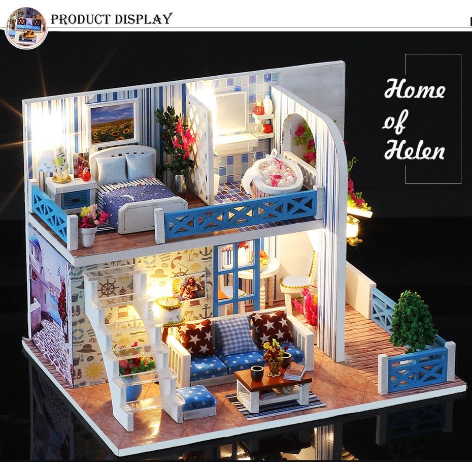 Amazing Wooden Miniatures Doll Houses - Furniture Kit With LED Baby Kid - Assemble Toys (4X2)(1X3)