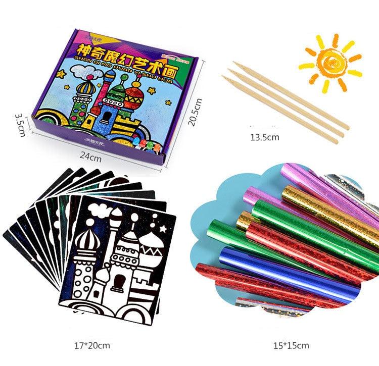 Children Magic Color Paper DIY Art Craft Toy - Kids Creative Stickers Drawing Handmade Scratching Paper (8X1)