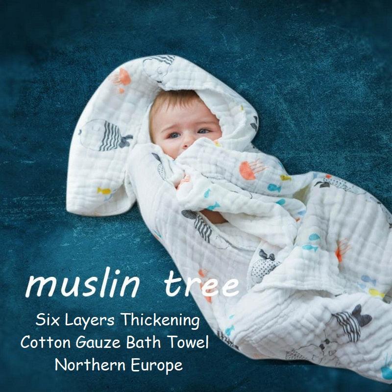 Newborns Kids Wash Beach 6 Layer Big Baby Towel - Cotton Cartoon Muslin Gauze Squares Cloth - Infant Swaddle Bath Blankets (D1)(2X1)