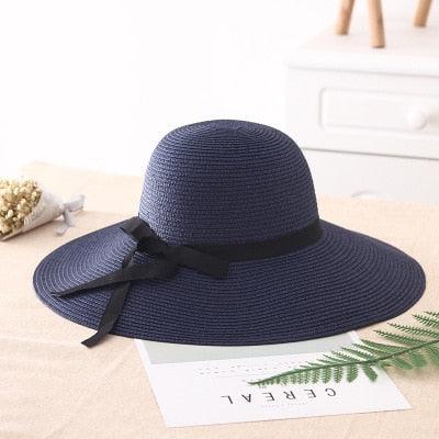 Great Foldable Wide Brim Floppy Girls Straw Hat - Sun Beach Women's Summer Hat (D44)(WH8)