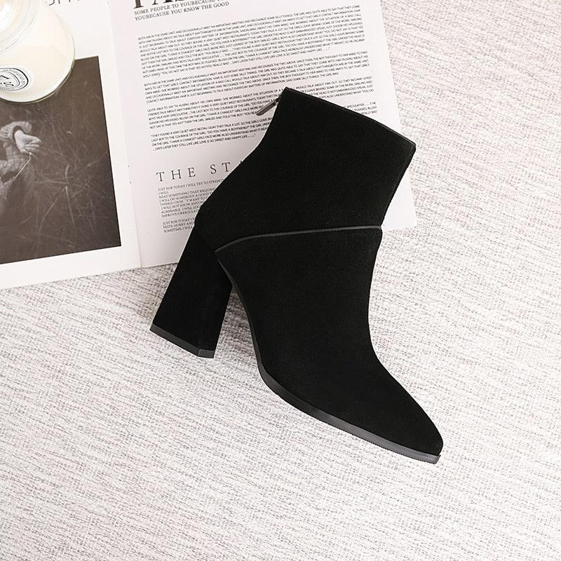 Gorgeous Women's Ankle Boots - Genuine Leather Pointed Toe - Side Zipper Winter (BB1)(BB2)(CD)(WO4)